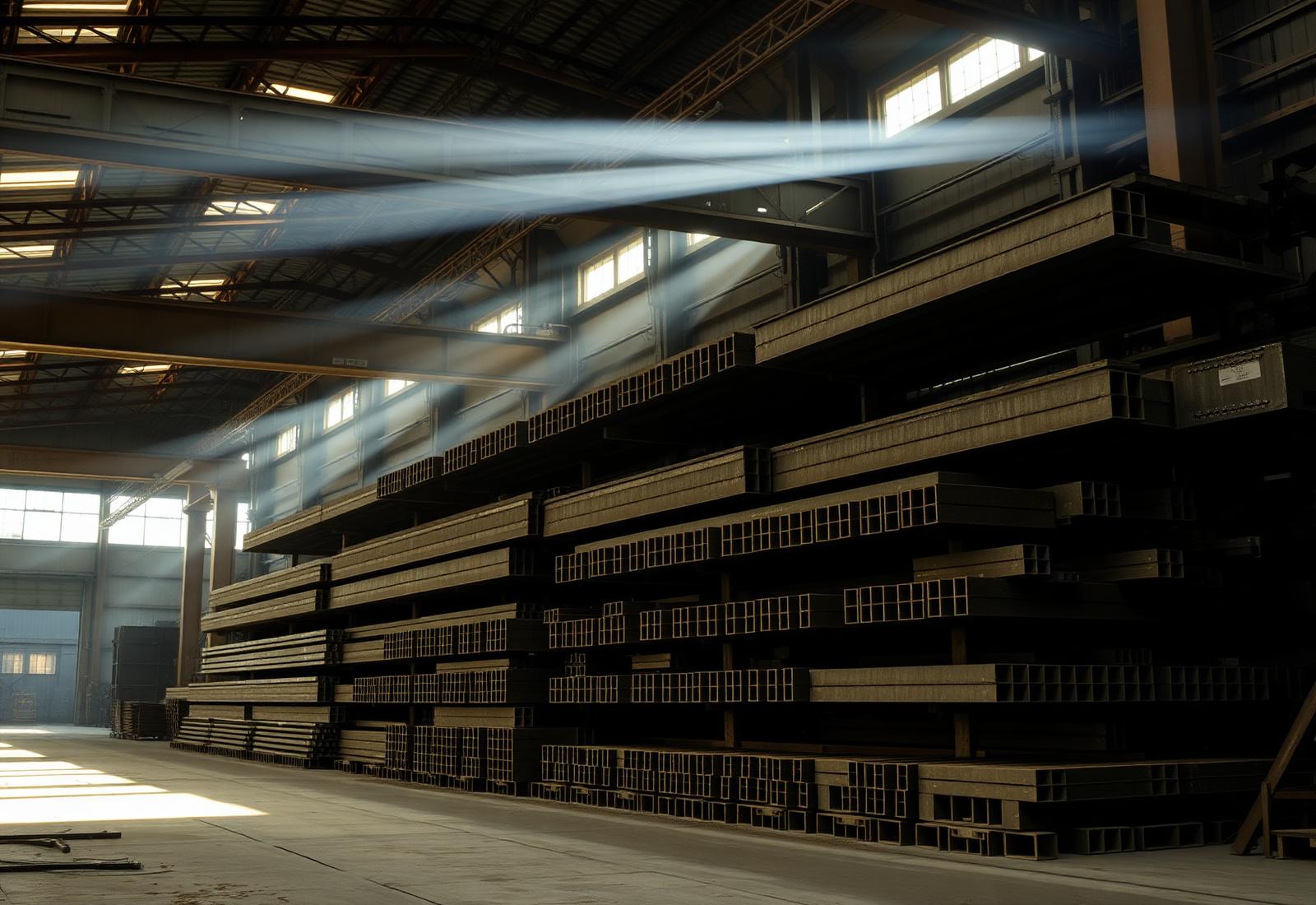 Structural steel staged for fabrication